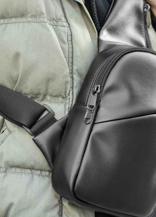 Чоловіча сумка-слінг через плече set з екошкіри чорна бананка нагрудна однолямкові рюкзаки через пле9 фото