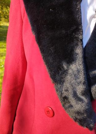 Шерстяне пальто з подовженим хутром2 фото