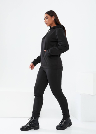 Теплый женский спортивный костюм с начесом, черный3 фото