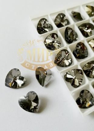 Стеклянная подвеска сердце, 12 мм, black diamond, 1шт