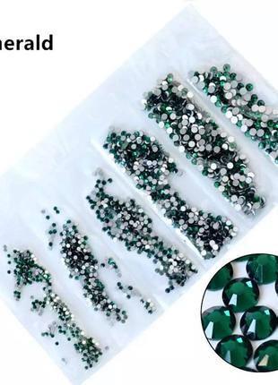 Стразы,фасованные по размерам (от ss3 до ss10), цвет emerald, 1200 шт