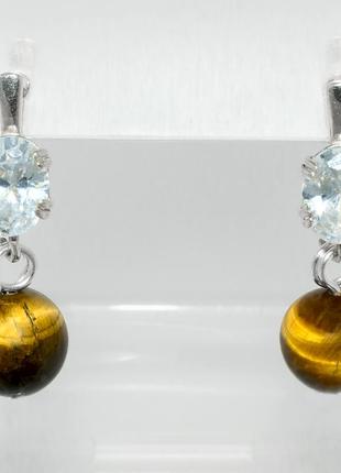 Тигрове око, срібло, сережки, 181срт