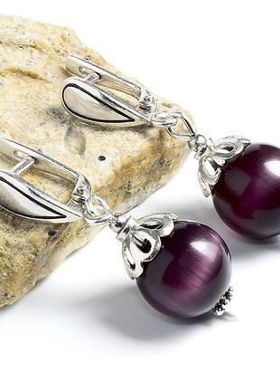 Кошачий глаз, серебро, серьги, 207срк