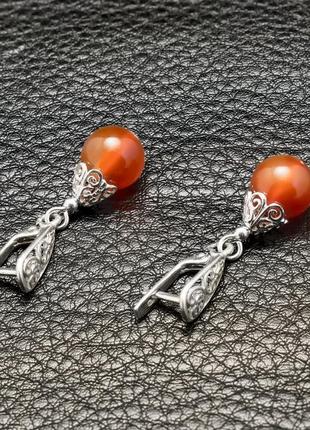 Сердолик, серебро, комплект кулон и серьги, 038кмс