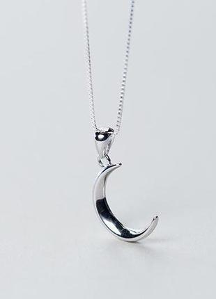 Цепочка тонкая с кулоном молодая луна в стиле минимализм, серебряное покрытие 925 пробы, длина 39+5 см5 фото