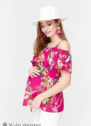 Яркая блузка для беременных и кормления brenda bl-29.021, малиновая с цветами