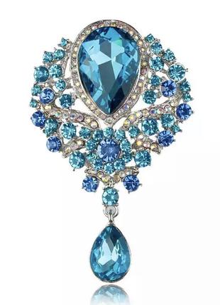 Брошь восточная, цвет blue zircon, 84х56 мм, 1шт