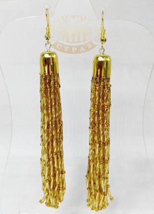 Серьги кисти из витого стекляруса, gold, 1 пара