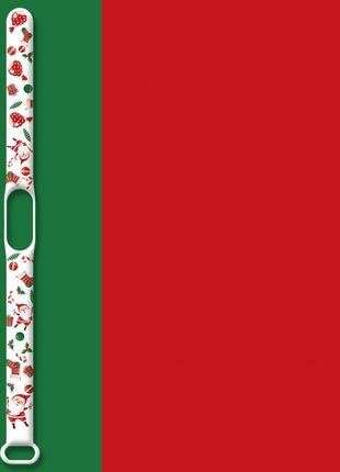 Силиконовый ремешок для фитнес браслета xiaomi mi band 3/4 merry cristmas №1, зеленый, красный (mrk2107)