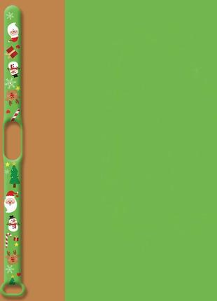 Силиконовый ремешок для фитнес браслета xiaomi mi band 3/4 merry cristmas №4, салатовый, коричневый (mrk2102)