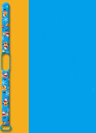 Силиконовый ремешок для фитнес браслета xiaomi mi band 3/4 merry cristmas №3, голубой, желтый (mrk2101)1 фото