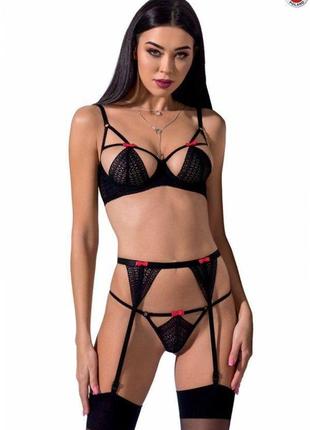 Комплект белья perdita set black xxl/xxxl - passion exclusive: стрэпы: лиф, стринги и пояс для чулок