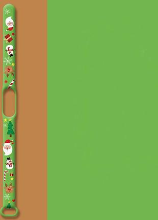 Силіконовий ремінець для фітнес браслета xiaomi mi technology 5/6 merry cristmas №4, салатовий, коричневий (mrk2095)