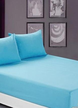 Трикотажные простыни на резинке с наволочками 70*70. светло голубой.