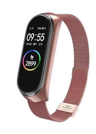 Металлический ремешок mrk для фитнес браслета xiaomi mi band 5/6 розовое золото (mrk0019)1 фото