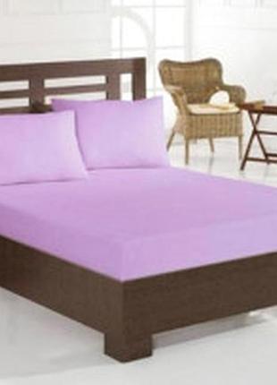 Трикотажные простыни на резинке с наволочками 70*70. сиреневый.