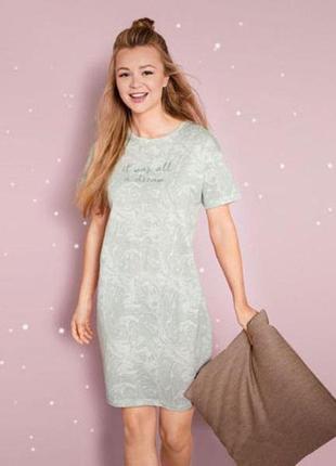 Домашнее платье (ночная рубашка), размер xs/s, цвет оливковый
