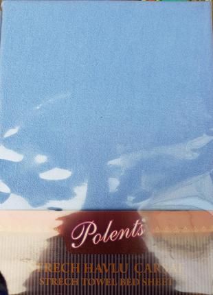 Махровые простыни на резинке с наволочками 70*70. голубой.1 фото