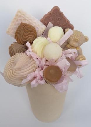 Мило солодощі подарунок на 8 березня мило букет мильних солодощів квіткова композиція з мила ручної роботи9 фото
