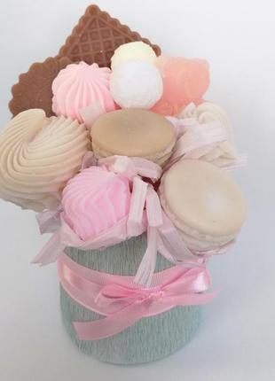 Букет из мыльных сладостей сладко - цветочная композиция из мыла ручной работы мыльный букет из мыла подарок3 фото