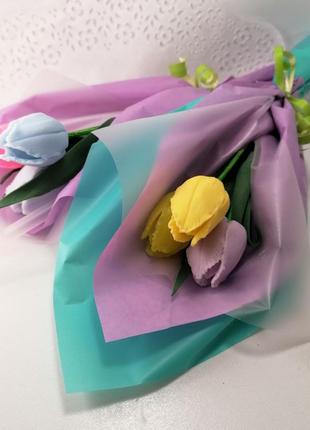 Букет из мыльных цветов тюльпаны цветочная композиция из мыла ручной работы  мыльный букет5 фото