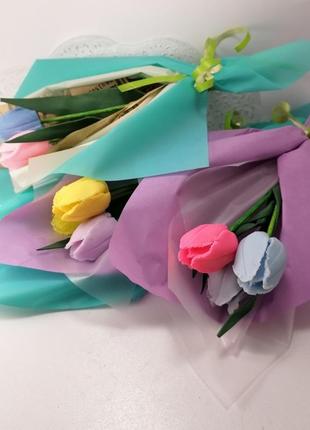 Букет из мыльных цветов тюльпаны цветочная композиция из мыла ручной работы  мыльный букет6 фото