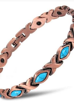Браслет магнітний мідний на руку з напівдрагоцінним камінням