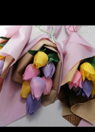 Букет из мыльных цветов  тюльпаны цветочная композиция из мыла ручной работы  мыльный букет3 фото