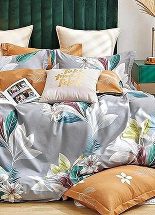 Красивое качественное постельное белье из сатина нежного цвета с цветочным принтом полуторное s508