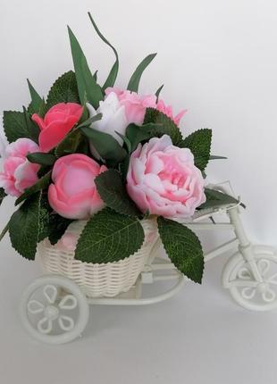 Велосипед букет з мильних квітів тюльпан квіткова композиція з мила ручної роботи мильний букет тюльпанів7 фото