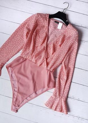 Боді-блуза в горошок boohoo рожевий7 фото