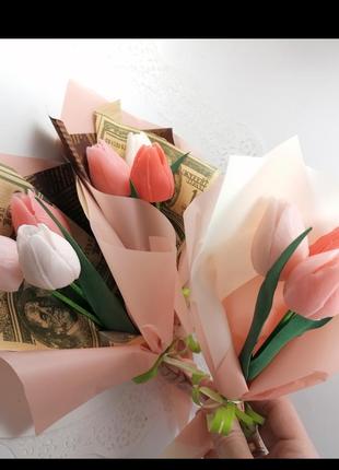 Букет з мильних квітів тюльпани квіткова композиція з мила ручної роботи мильний букет5 фото