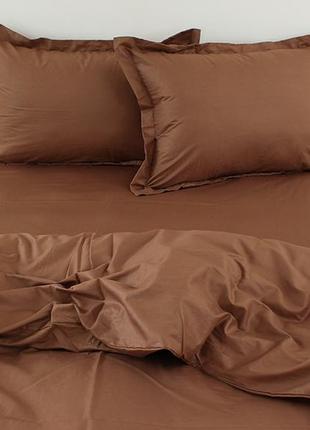 1,5-спальный комплект постельного белья турция люкс сатин на молнии коричневого цвета chocolate2 фото