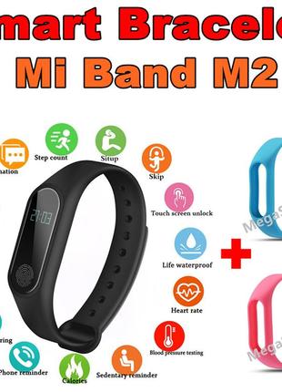 Фітнес браслет трекер mi band m2 з тонометром, жіночі чоловічі розумні смарт годинник m2bp