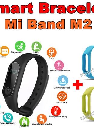 Фитнес браслет трекер mi band m2 с тонометром, женские мужские умные смарт часы m2bc