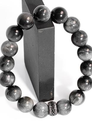 Браслет из кошачьего глаза цимофан хризоберилл, ø10 мм., 834бск