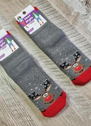Носки молодежные махровые "олени", размер 35-37, цвет темно-серый