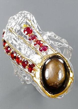 Сапфир черный золотистый отлив серебряное кольцо, 1921кс