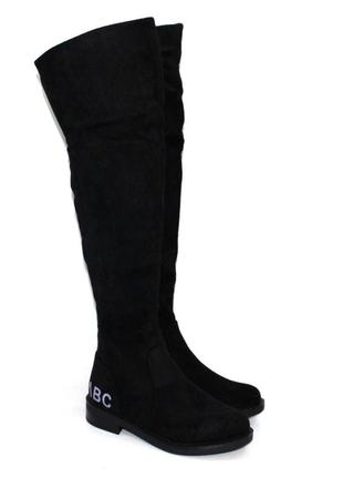 Теплые сапоги,ботфорты женские черные без каблука замшевые зимние (зима 2022-2023) для женщин,стильные,удобные,комфортные