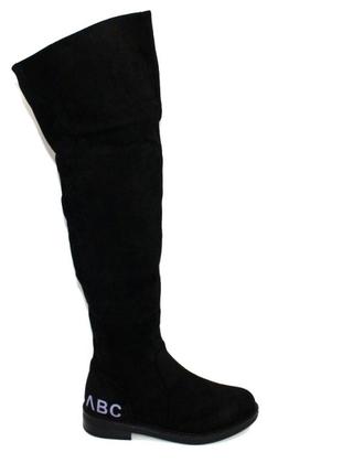 Теплі чоботи,ботфорти жіночі чорні без підборів замшеві зимові (зима 2022-2023) для жінок,стильні,зручні,комфортні3 фото