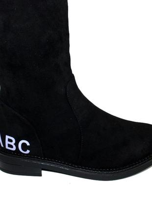 Теплі чоботи,ботфорти жіночі чорні без підборів замшеві зимові (зима 2022-2023) для жінок,стильні,зручні,комфортні8 фото