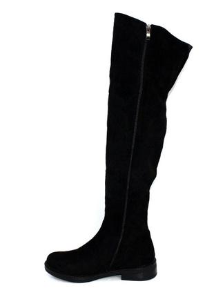 Теплі чоботи,ботфорти жіночі чорні без підборів замшеві зимові (зима 2022-2023) для жінок,стильні,зручні,комфортні5 фото