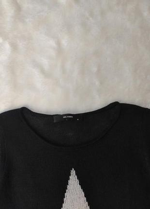 Черный натуральный кашемировый тонкий свитер с белой звездой кофта пуловер джемпер кашемир шерсть8 фото