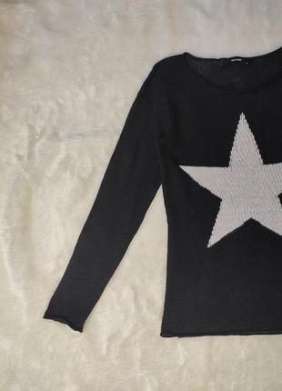 Черный натуральный кашемировый тонкий свитер с белой звездой кофта пуловер джемпер кашемир шерсть3 фото