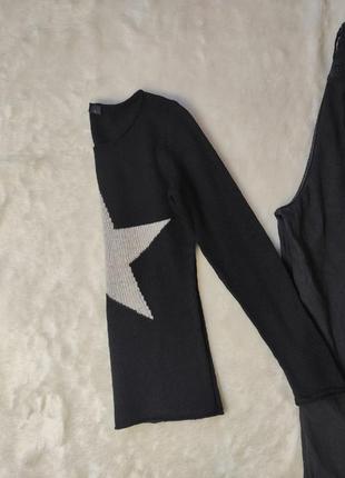 Черный натуральный кашемировый тонкий свитер с белой звездой кофта пуловер джемпер кашемир шерсть10 фото
