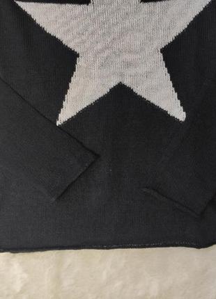 Черный натуральный кашемировый тонкий свитер с белой звездой кофта пуловер джемпер кашемир шерсть6 фото