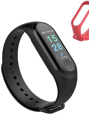 Фитнес браслет трекер с тонометром mi band m3 клипса + ремешок. женские мужские умные смарт часы tr554r