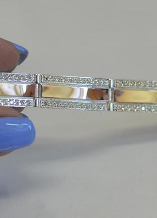 Шикарний срібний браслет з золотими пластинами, і цирконієм3 фото
