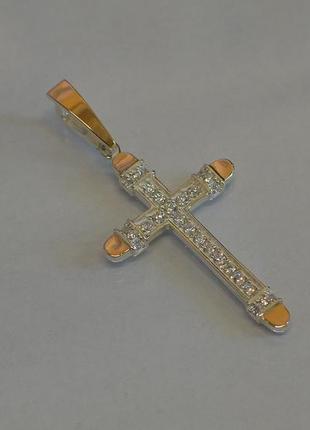 Серебряный крестик с золотыми пластинами инкрустированный цирконом10 фото