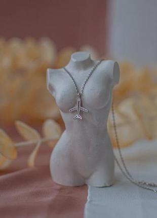 Подвеска серебряная самолет, цепочка + кулон с камнями для путешествий из серебра 925...